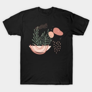 Abstract shapes stars lines and plants digital design illustration T-Shirt